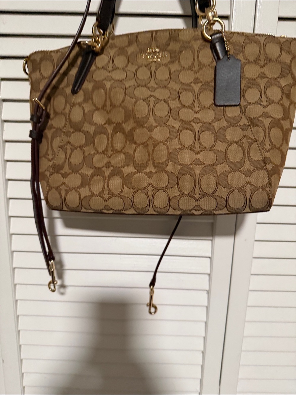 Coach Signature Jacquard Tote in Tan with Dark Brown Trim